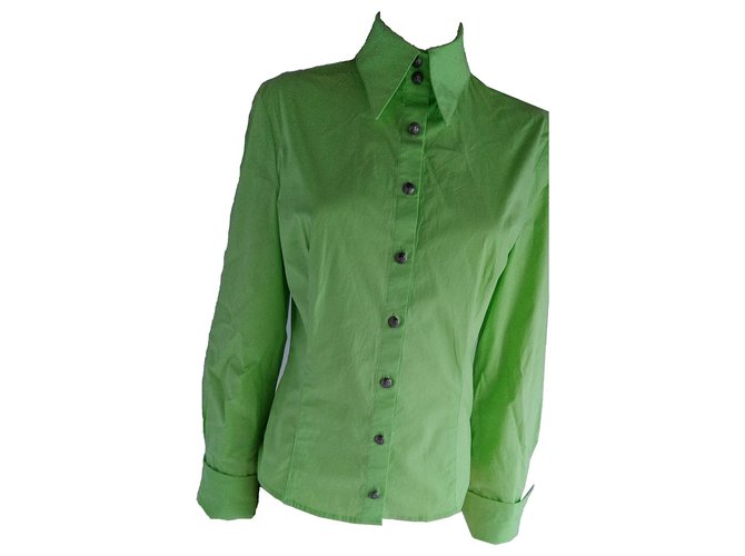 Camisa do Medusa do Couture das calças de brim de Versace Verde Algodão Elastano  ref.128513
