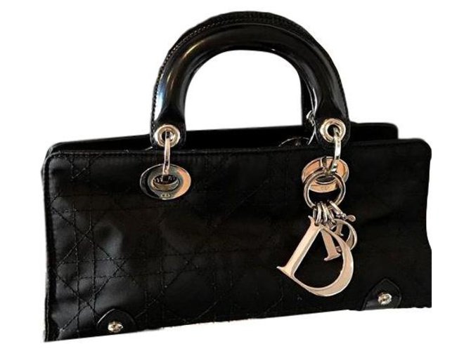 Lady Dior Christian Dior Lady Diana mini bag Black Cloth  ref.128526