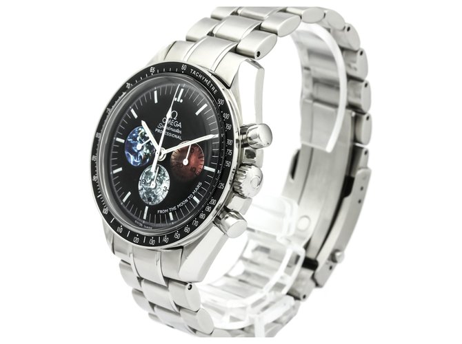 Omega Silver Edelstahl Speedmaster Professional Moonwatch mechanische Uhr 3577.50 Schwarz Silber Metall  ref.128616