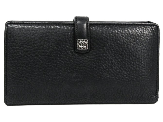 Chanel Black Calf Brieftasche Schwarz Leder Kalbähnliches Kalb  ref.128623