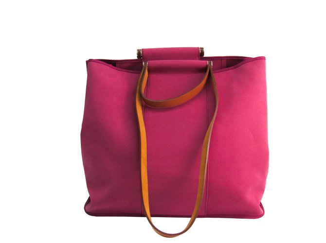 Hermès Hermes Pink Cabag Einkaufstasche Braun Leder Tuch  ref.128626