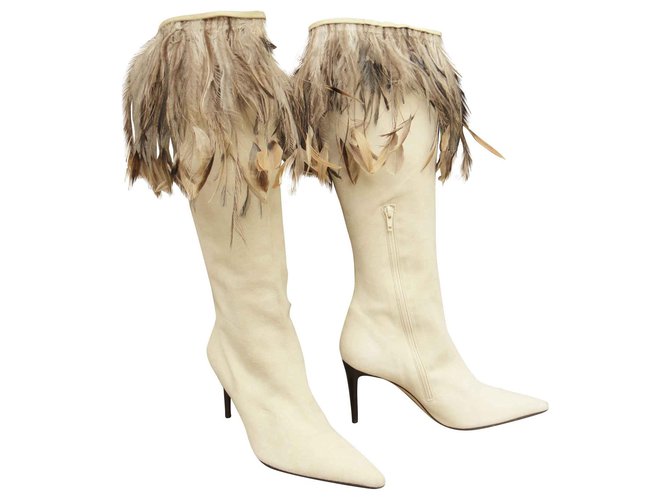 Andrea Pfister vintage boots, suede and feathers, Mint condition White Deerskin  ref.128632