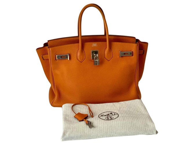 Hermès Birkin35 Naranja Cuero  ref.128647