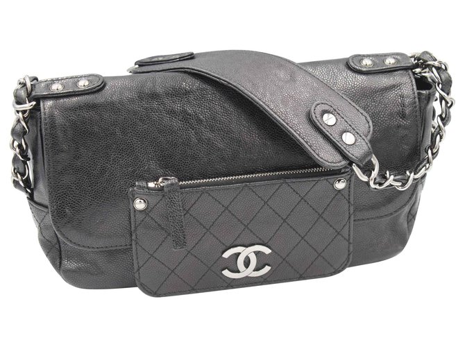 Chanel Shoulder Black Leather  ref.128656