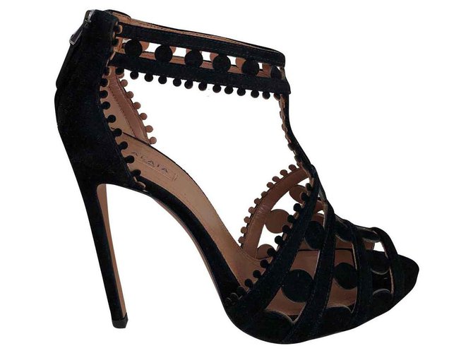 Alaïa Alaia cut out black suede sandals  ref.128658