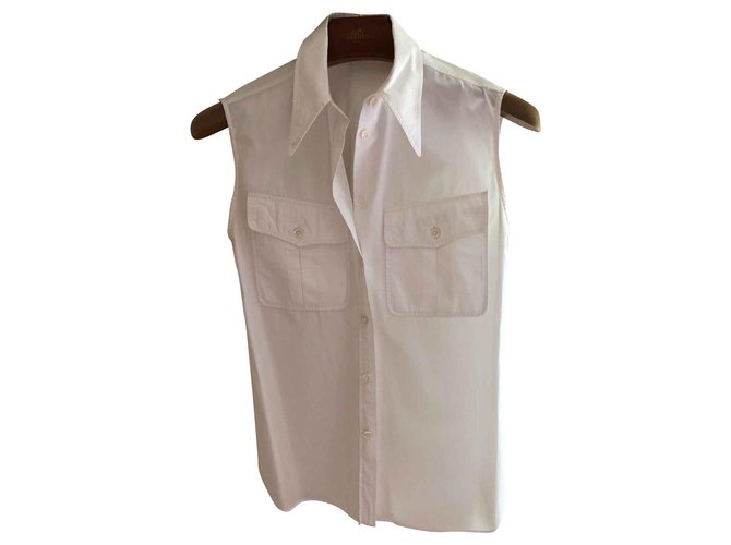 Camisa de algodón sin mangas de Hermès Blanco  ref.128667