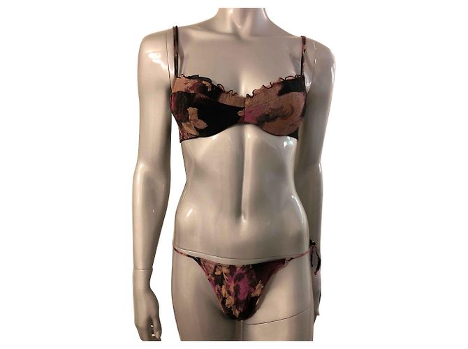 La Perla T2 Bra and Thong Set Multicolored Silk Multiple colors