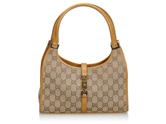 Gucci Brown Jacquard GG Jackie Handbag Beige Leather Cloth  ref.128856