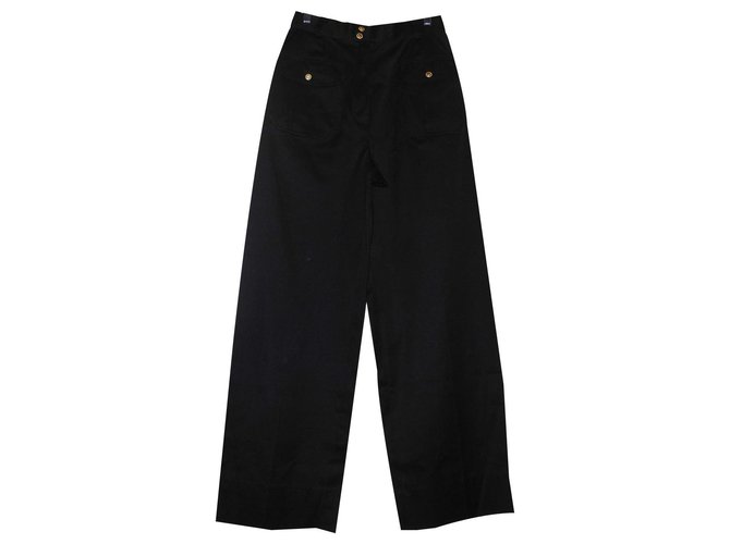 Pantaloni neri a vita alta di Chanel, Collezione estiva 1989 Nero Cotone  ref.128918