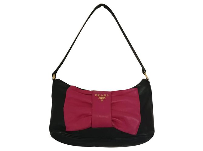 Prada Handbags Black Pink Leather  ref.128939