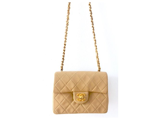 Chanel Timeless Mini Square Beige Leather ref.128948 - Joli Closet