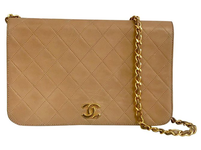 Bag wallet on Chanel Chain Beige Leather  ref.128988