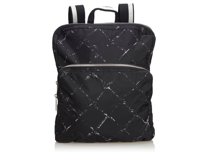 Chanel Black Old Travel Line Nylon Backpack White Cloth  ref.129055