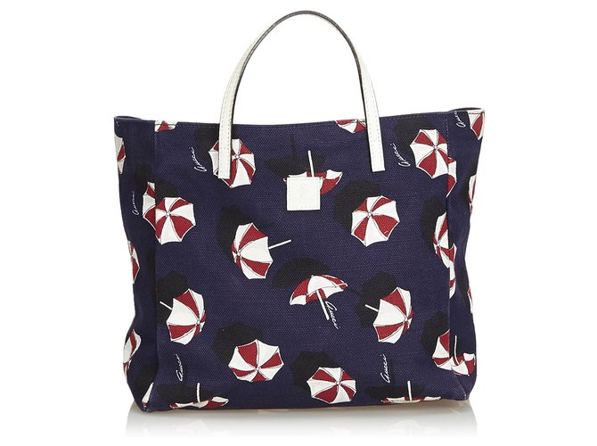 Gucci Blue Printed Canvas Tote Bag Multiple colors Navy blue Leather Cloth Cloth  ref.129058