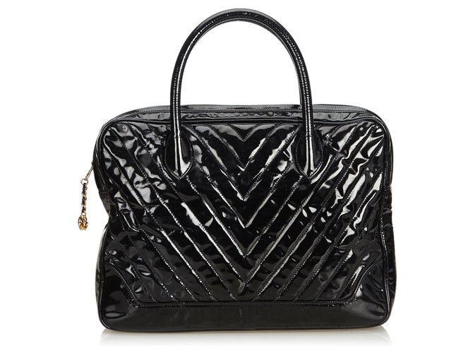 Chanel Black Patent Leather Chevron Business Bag  ref.129096