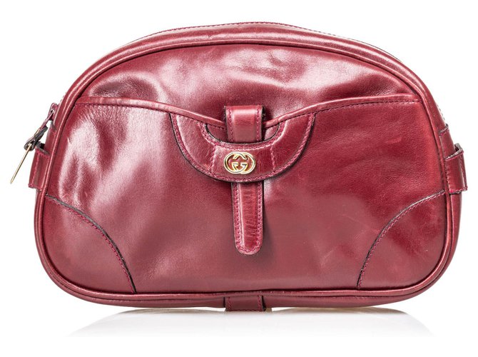 Gucci Red Vintage Leather Clutch Bag Vermelho Bordeaux Couro  ref.129119