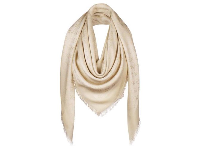 Louis Vuitton monogram Shine White with gold shawl weaved jacquard silk M74026  ref.129170