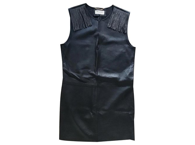 Saint Laurent Mini vestido Negro Cuero  ref.129194