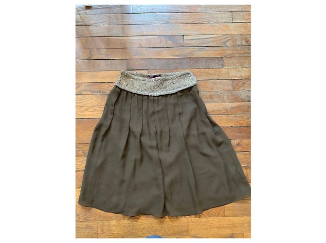 Yuki Torii ausgestellter Rock khaki beige Wolle