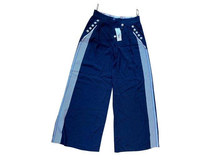 Kenzo desfile de pantalones Azul marino Viscosa Acetato  ref.129210