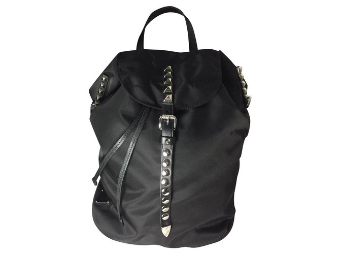 sac a dos backpack zaino prada studded new Métal Nylon Noir  ref.129238