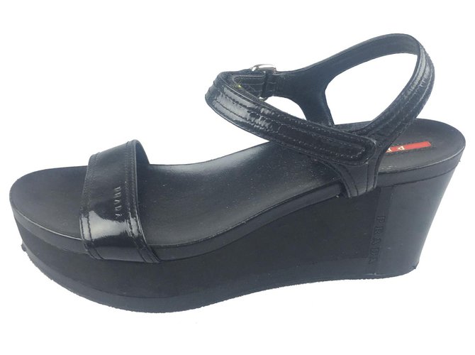 Prada Black Patent Leather Platform Sandal  ref.129302