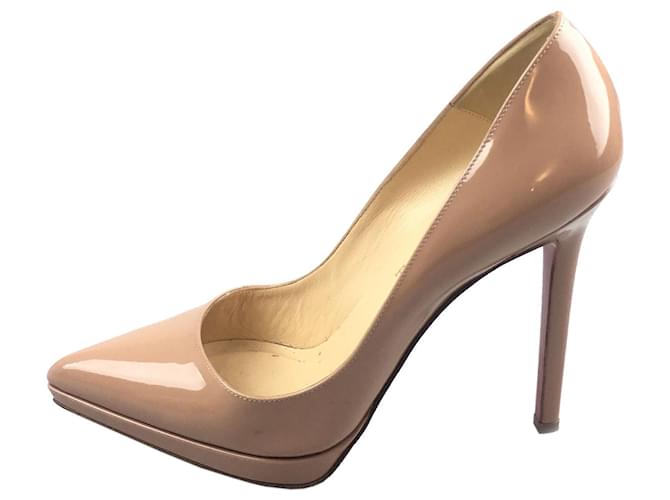 Christian Louboutin Brown Pigalle Plato 120 Beige Leather Patent leather  ref.129322 - Joli Closet