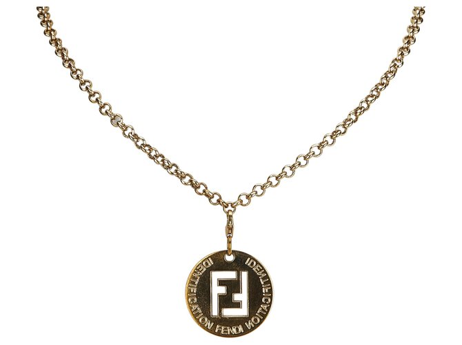 Fendi Gold Zucca Pendant Necklace Golden Metal  ref.129344