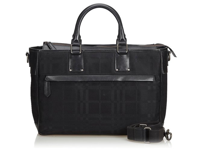 Burberry Black Nylon Business Bag Leather Cloth  ref.129354