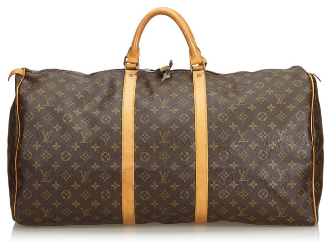 Louis Vuitton Brown Monogram Keepall 60 Leather Cloth  ref.129362