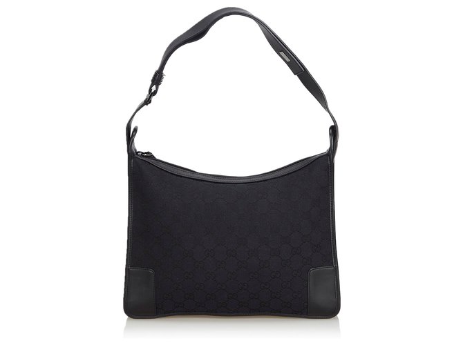 Gucci Black Jacquard Shoulder Bag Leather Cloth  ref.129368