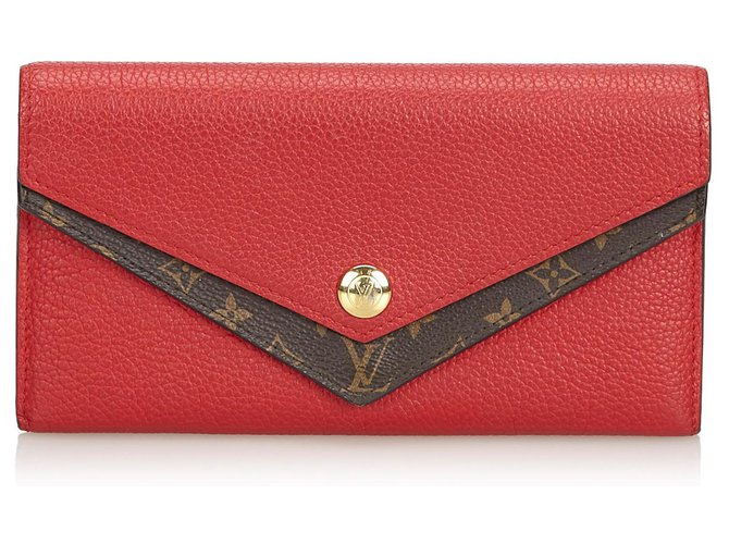 Louis Vuitton vermelho forrado V carteira Marrom Couro Lona Bezerro-como bezerro  ref.129386