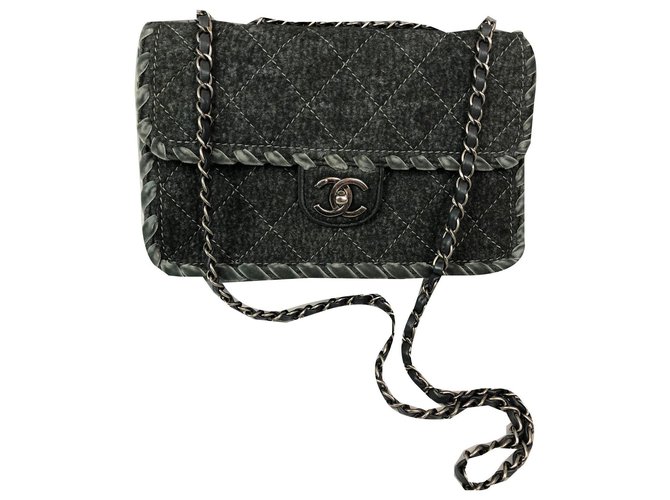 Timeless Chanel clássico Cinza Cinza antracite Lã Pano  ref.129402