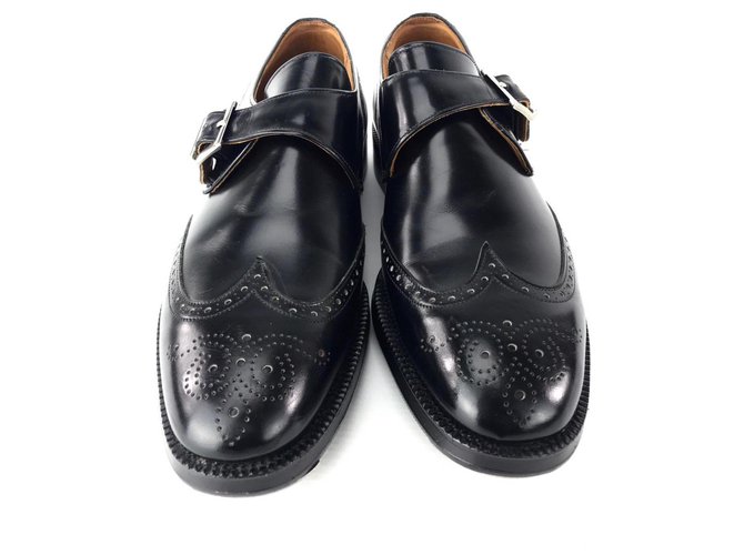 Zapatos de lazo , hecho por CHURCH'S 8 F hecho en Inglaterra Negro Cuero  ref.129543