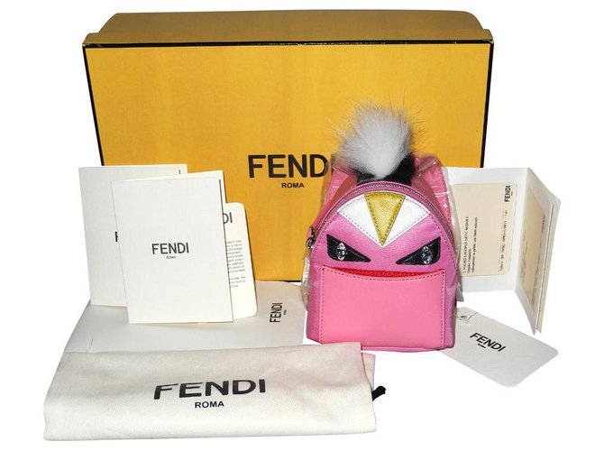 Fendi Charm/porte-clés Monster nylon et cuir rose neuf boite ! Fourrure  ref.129566
