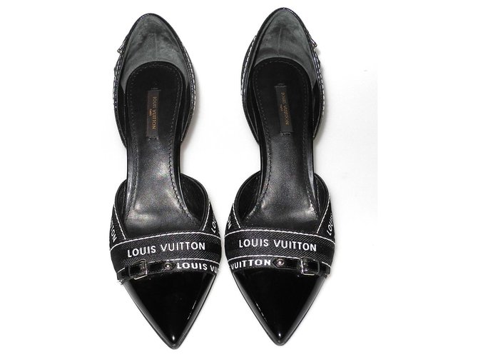 Louis Vuitton Talons Cuir vernis Coton Noir  ref.129589