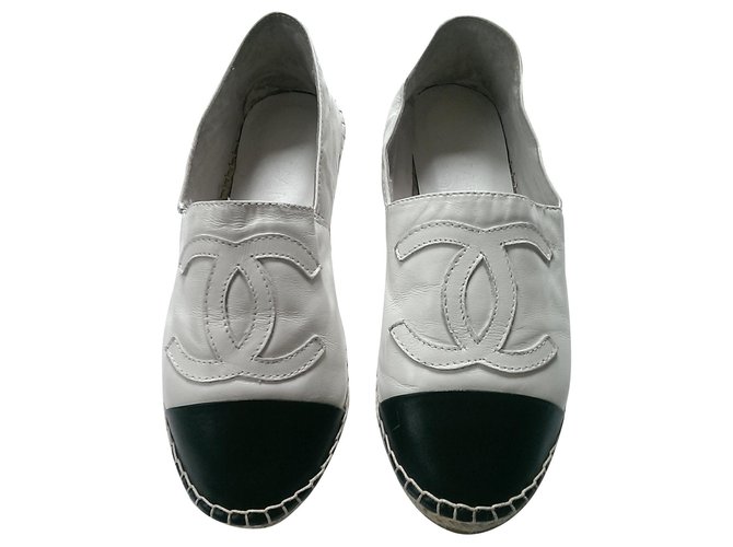 Chanel Espadrilles Black White Leather  ref.129611