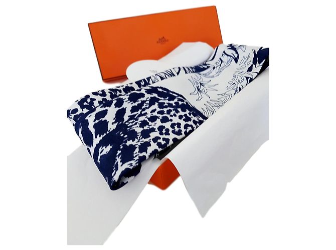 Hermès Robert Dallet Seidenstirnband Weiß Blau 