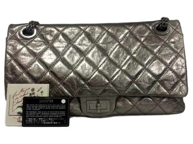 Bolsa Sublime Chanel 2,55 relançamento intemporal clássico cinza metálico Prata Pele de cordeiro  ref.128909