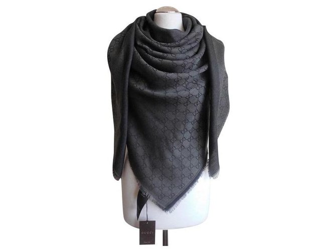 GGWEB GUCCI STOLA DARKGREY NEW Dark grey Silk Wool  ref.129701