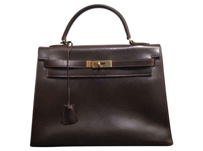 Hermès Kelly 32 Dark brown Leather  ref.129777