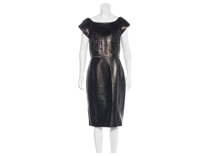 Gucci Ruffled soft leather dress Black  ref.129806