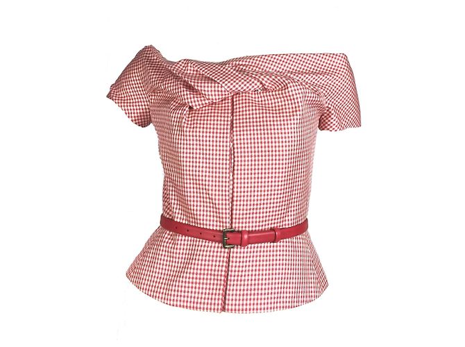Dior Top de espartilho de lã de seda de guingão com cinto de couro