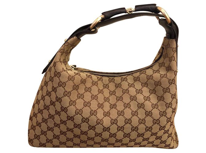 Gucci Hobo bag Brown Leather Cotton ref.129831 - Joli Closet