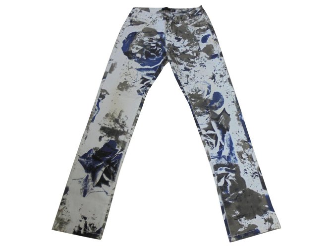 Roberto Cavalli Printed jeans Justcavalli brand new super trend star Original with ologram of authentication Silvery White Beige Grey Light blue Cotton  ref.129867