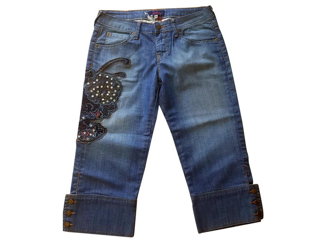Retero Jeans Kenzo..Half leg cut Light blue Cotton  ref.129894