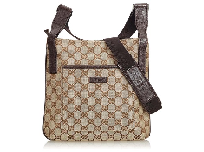 Gucci Brown GG Canvas Shoulder Bag Beige Leather Cloth Cloth  ref.129923