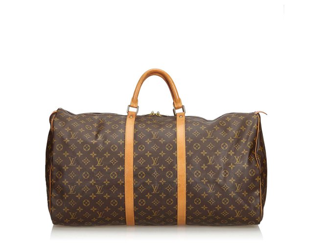 Louis Vuitton Brown Monogram Keepall 60 Leather Cloth  ref.129984