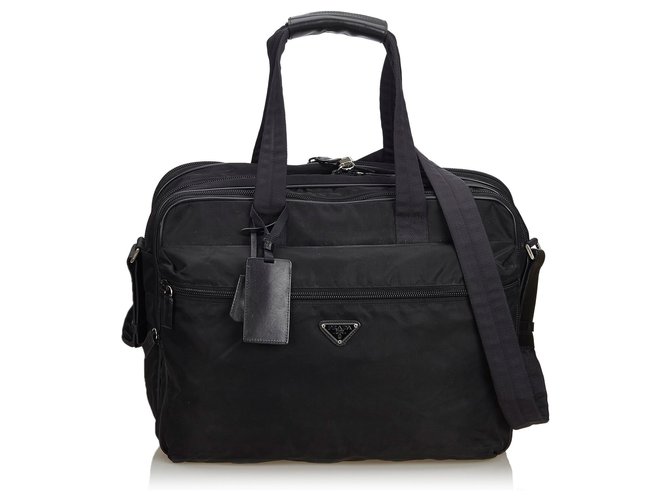 Prada Black Nylon Business Bag Leather Cloth  ref.130003