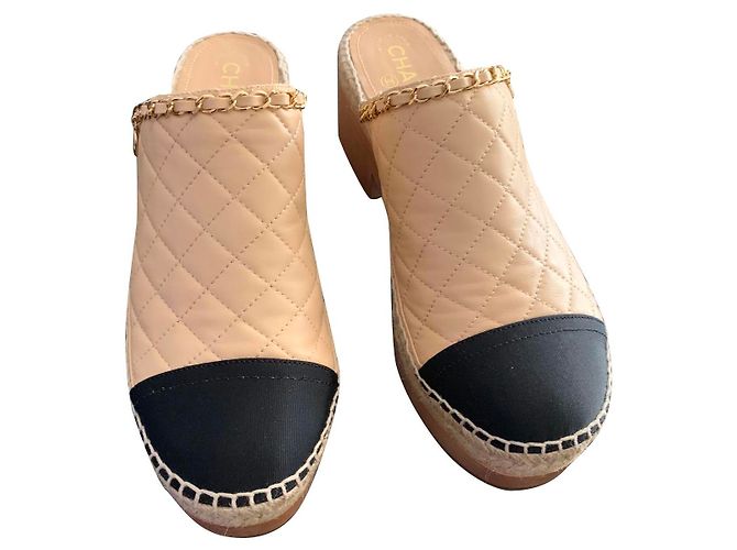 Chanel Clogs Beige Leather